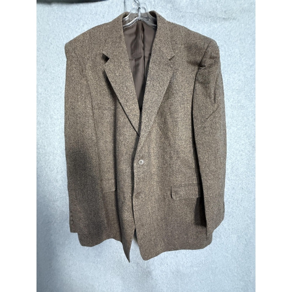 Monsieur Adolfo Blazer Sport Coat Mens 48L Brown Wool Tweed Long Jacket Casual‎